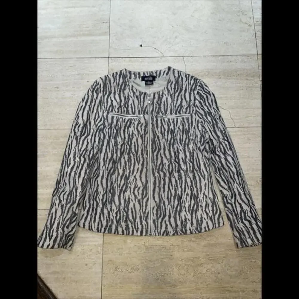 MARK ALAN WOMANS Zebra PRINT LEATHER JACKET‎ FITTED Size Large